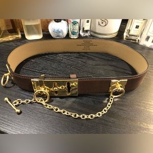 BCBGMAXAZRIA Brown Faux Leather Toggle Chain Waist Belt